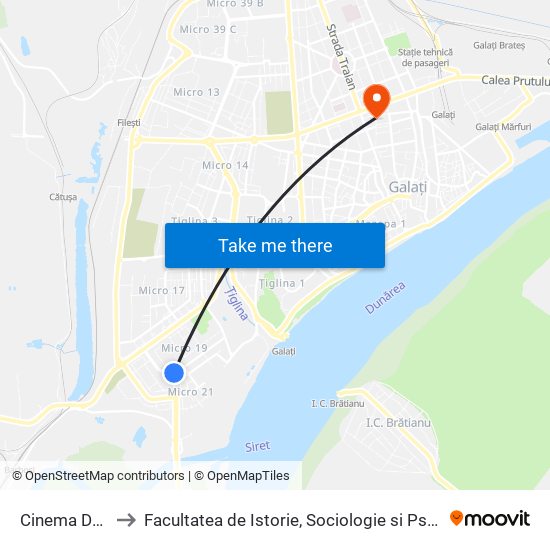 Cinema Dacia to Facultatea de Istorie, Sociologie si Psihologie map