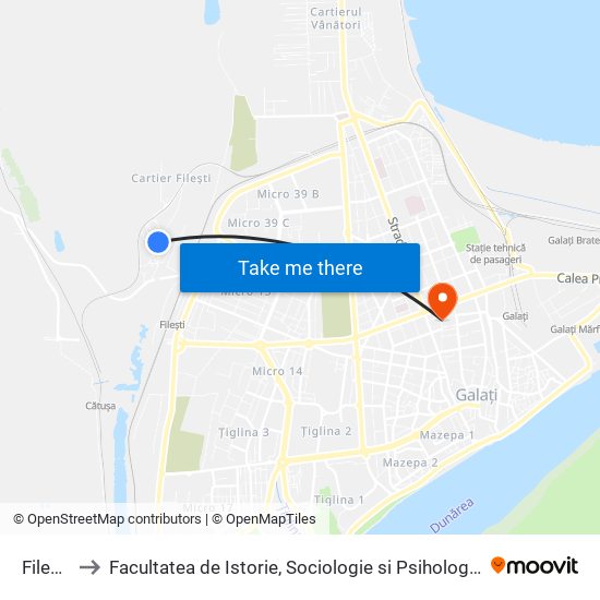 Filești to Facultatea de Istorie, Sociologie si Psihologie map