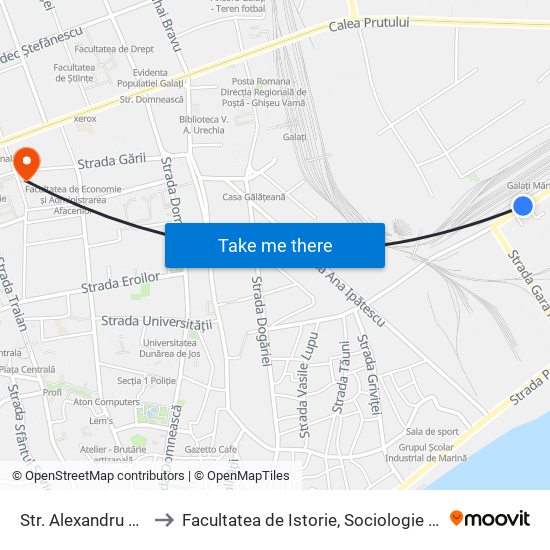 Str. Alexandru Moruzzi to Facultatea de Istorie, Sociologie si Psihologie map