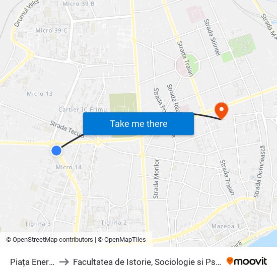 Piața Energiei to Facultatea de Istorie, Sociologie si Psihologie map