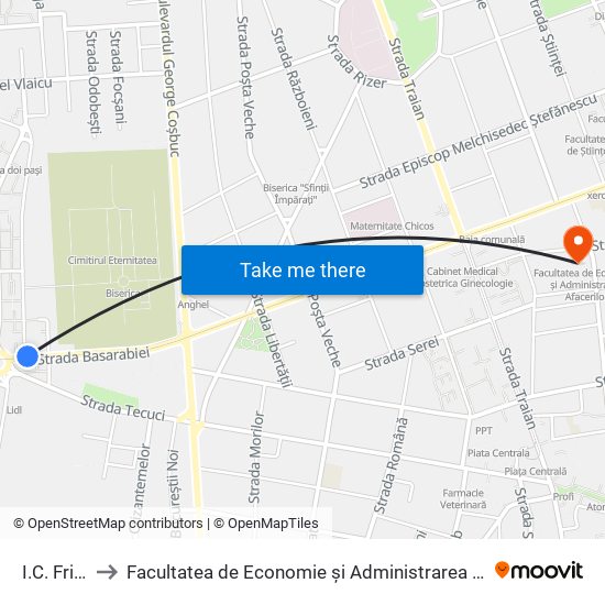 I.C. Frimu to Facultatea de Economie și Administrarea Afacerilor map