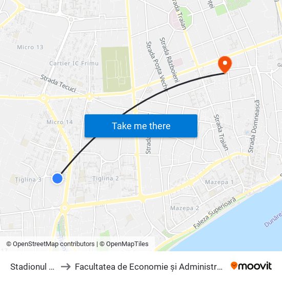 Stadionul Oțelul to Facultatea de Economie și Administrarea Afacerilor map