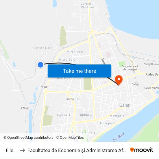 Filești to Facultatea de Economie și Administrarea Afacerilor map