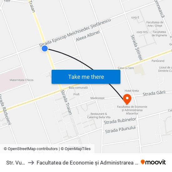 Str. Vultur to Facultatea de Economie și Administrarea Afacerilor map