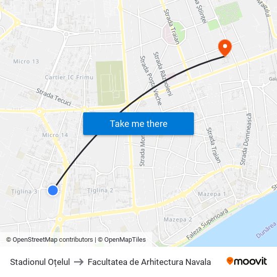 Stadionul Oțelul to Facultatea de Arhitectura Navala map