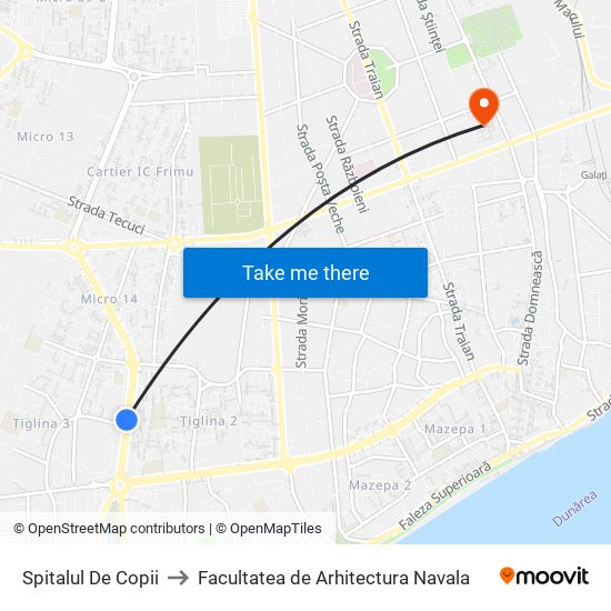 Spitalul De Copii to Facultatea de Arhitectura Navala map