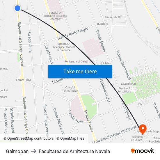 Galmopan to Facultatea de Arhitectura Navala map