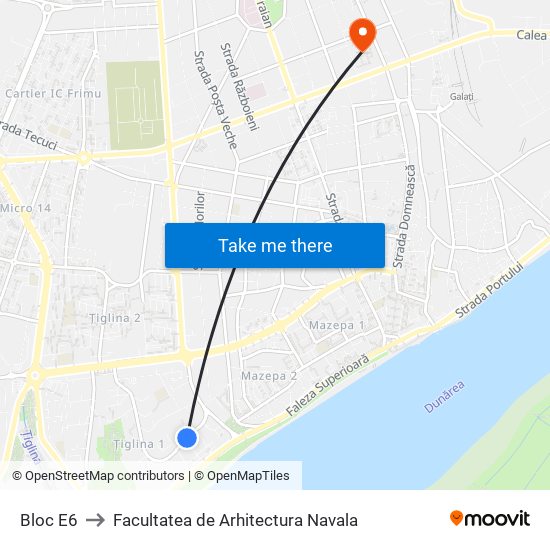 Bloc E6 to Facultatea de Arhitectura Navala map