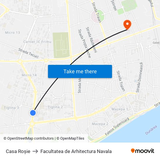 Casa Roșie to Facultatea de Arhitectura Navala map