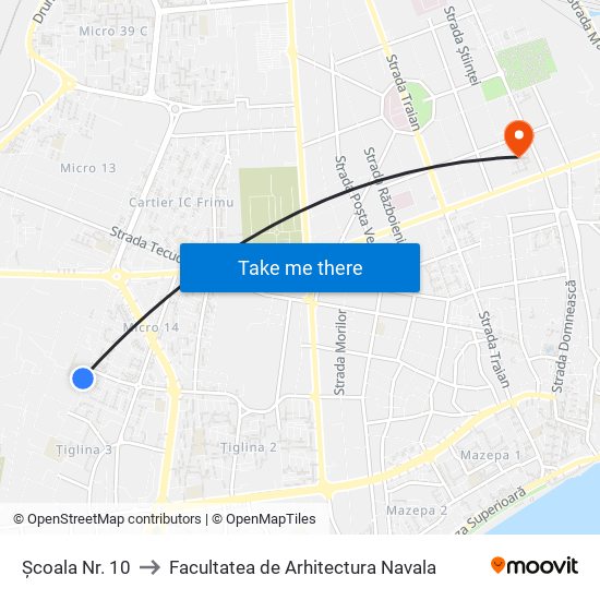 Școala Nr. 10 to Facultatea de Arhitectura Navala map