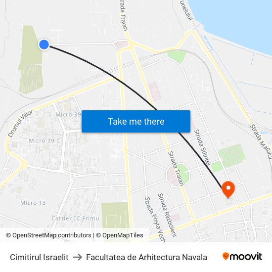Cimitirul Israelit to Facultatea de Arhitectura Navala map