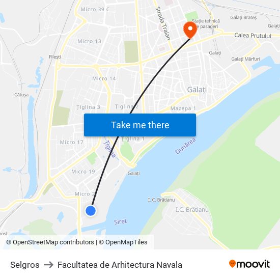 Selgros to Facultatea de Arhitectura Navala map