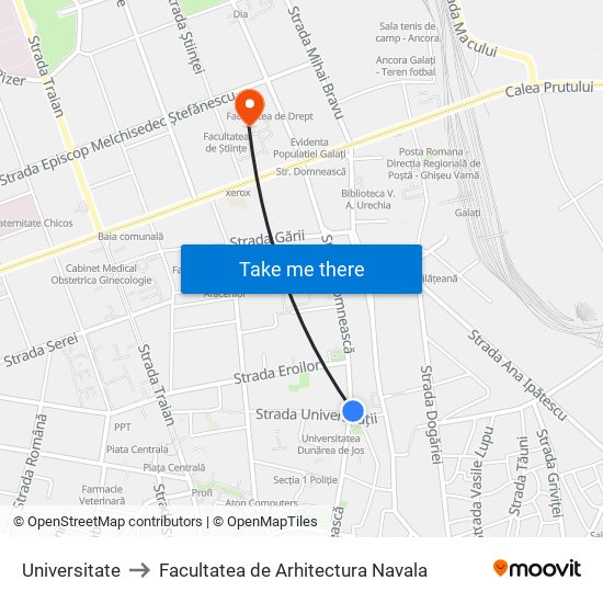 Universitate to Facultatea de Arhitectura Navala map