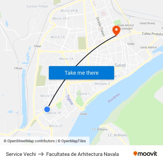 Service Vechi to Facultatea de Arhitectura Navala map