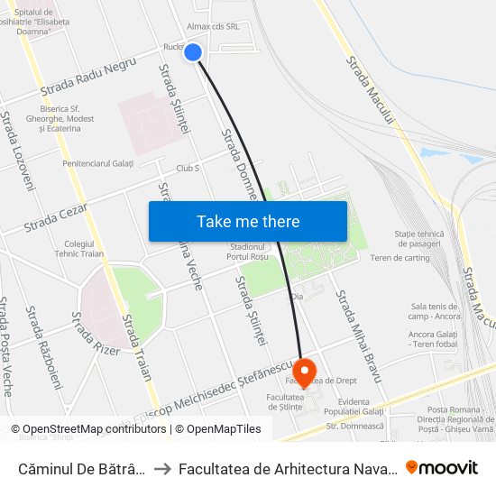 Căminul De Bătrâni to Facultatea de Arhitectura Navala map