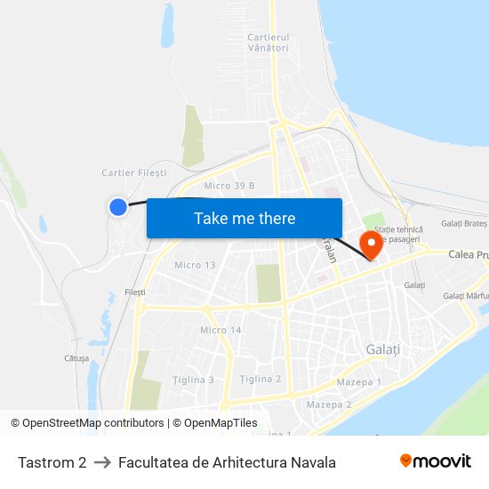 Tastrom 2 to Facultatea de Arhitectura Navala map