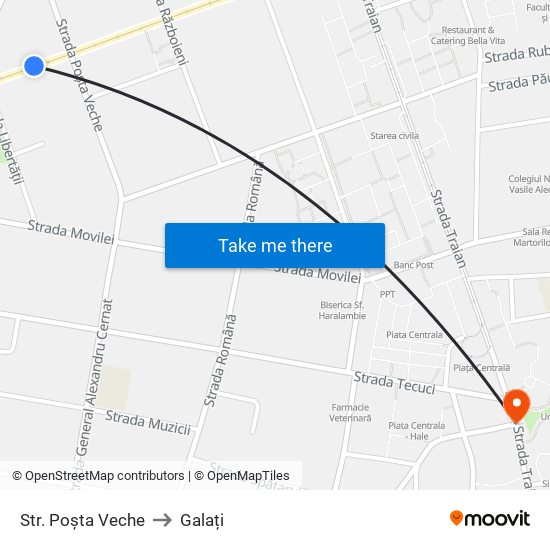 Str. Poșta Veche to Galați map