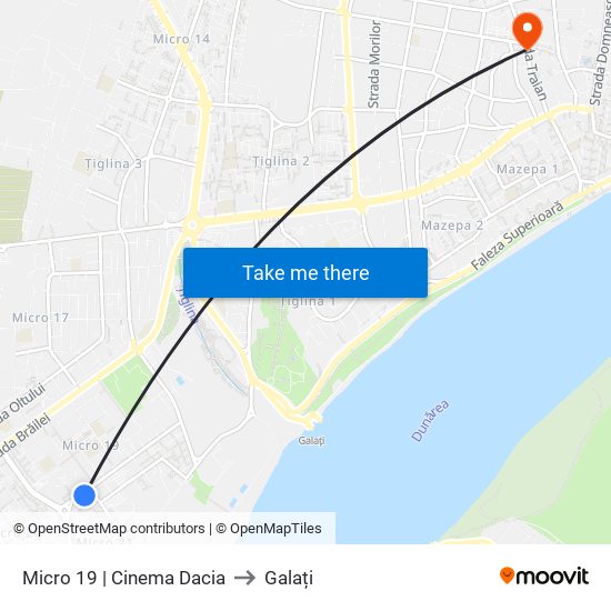 Micro 19 | Cinema Dacia to Galați map