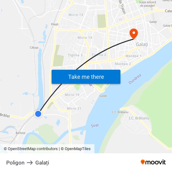 Poligon to Galați map