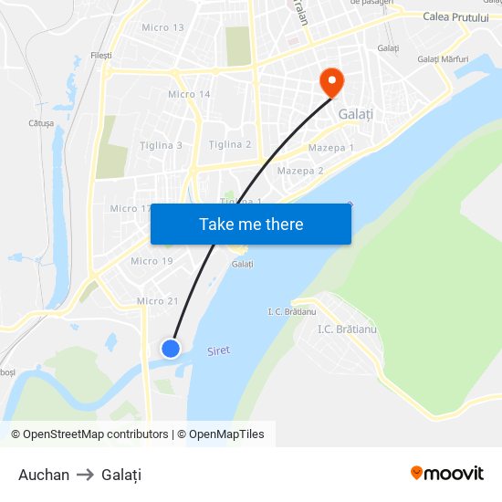 Auchan to Galați map