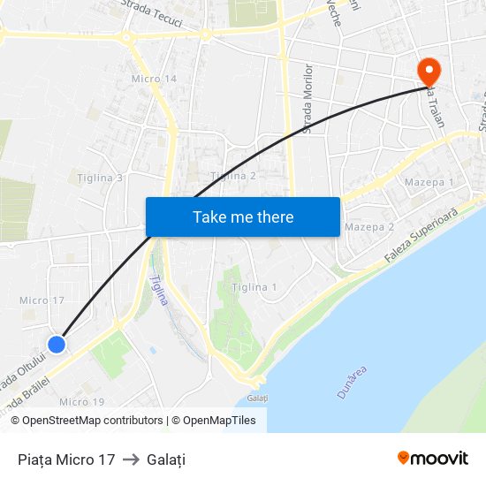 Piața Micro 17 to Galați map