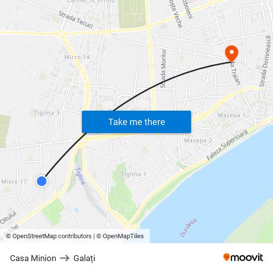 Casa Minion to Galați map