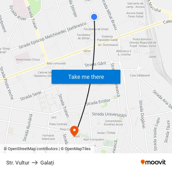 Str. Vultur to Galați map
