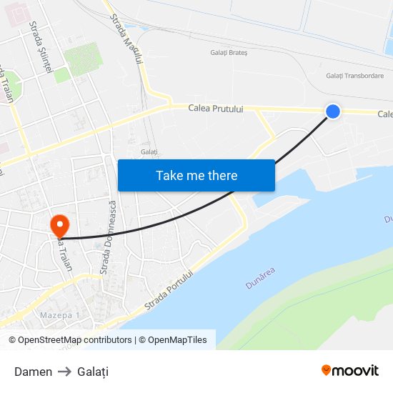 Damen to Galați map