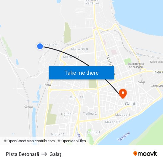 Pista Betonată to Galați map