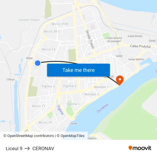 Liceul 9 to CERONAV map