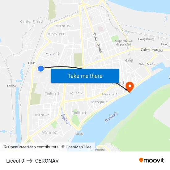 Liceul 9 to CERONAV map
