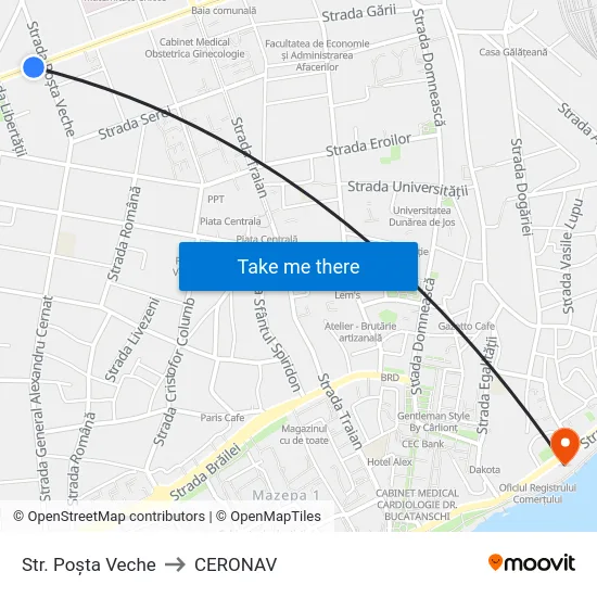 Str. Poșta Veche to CERONAV map