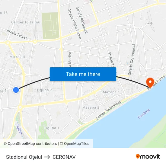 Stadionul Oțelul to CERONAV map