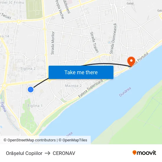 Orășelul Copiilor to CERONAV map