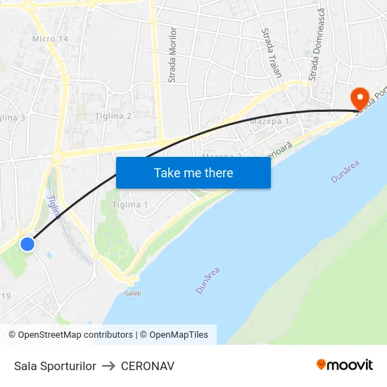 Sala Sporturilor to CERONAV map