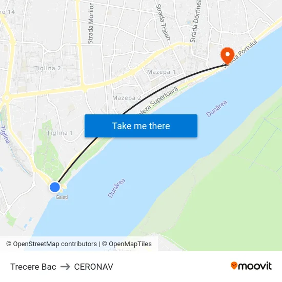 Trecere Bac to CERONAV map