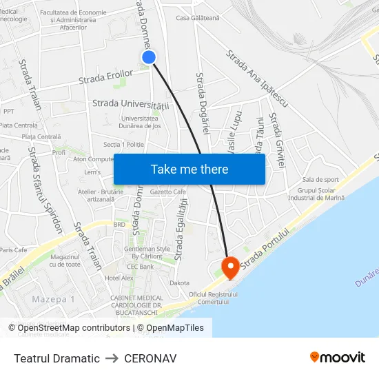 Teatrul Dramatic to CERONAV map