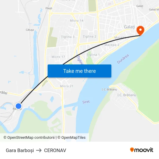 Gara Barboși to CERONAV map