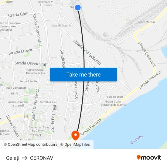 Galaţi to CERONAV map