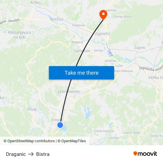 Draganic to Bistra map