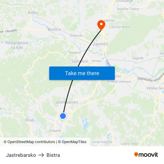 Jastrebarsko to Bistra map