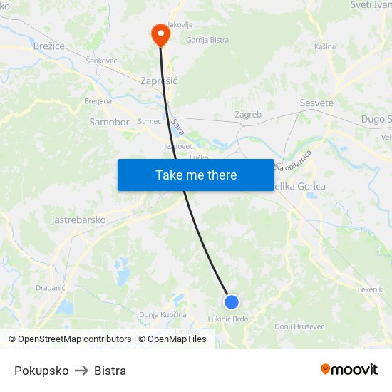 Pokupsko to Bistra map