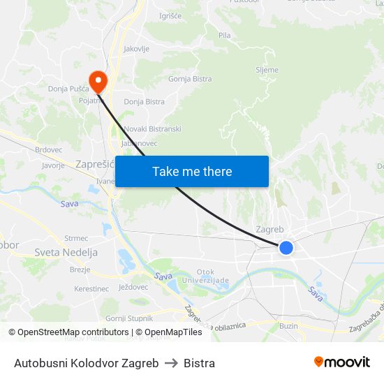 Autobusni Kolodvor Zagreb to Bistra map