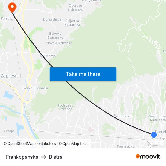 Frankopanska to Bistra map