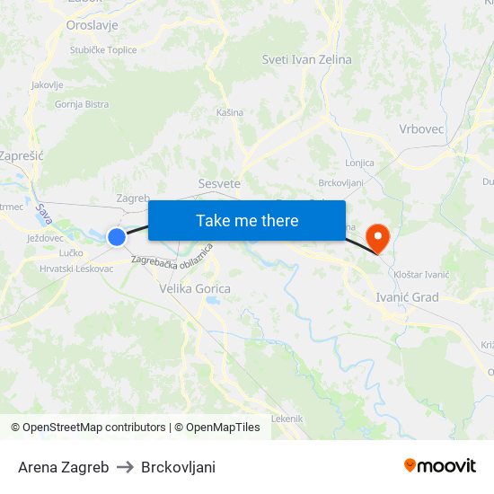 Arena Zagreb to Brckovljani map