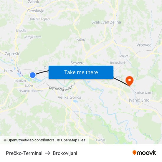 Prečko-Terminal to Brckovljani map