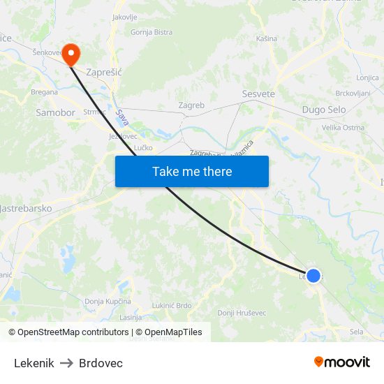 Lekenik to Brdovec map