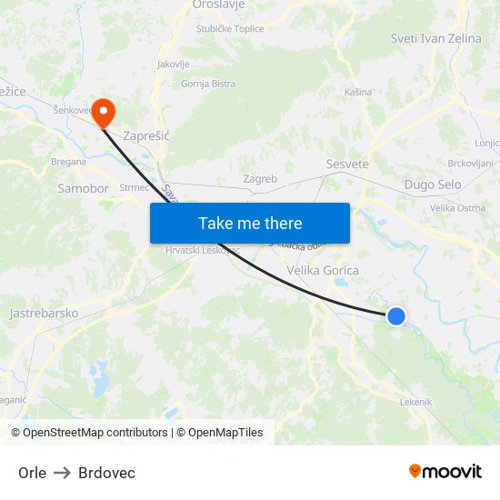 Orle to Brdovec map