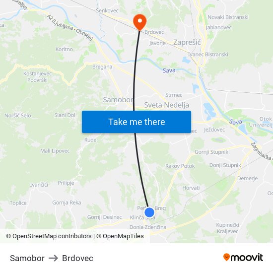 Samobor to Brdovec map