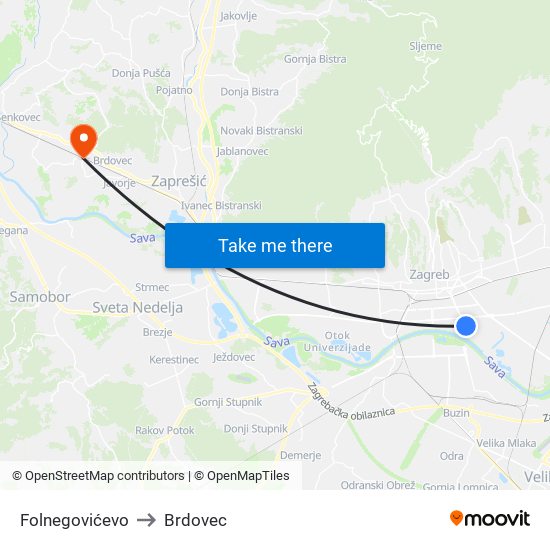 Folnegovićevo to Brdovec map
